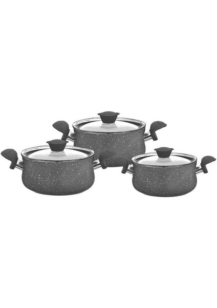 Granit Güveç Set 3lü Granit Mini Tencere Takımı Cam Kapaklı