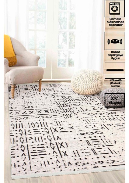 Iskandinav Dokuma Şönil Kaymaz Taban Pamuk Yıkanabilir Beyaz Salon Halısı Yolluk Mutfak Halısı Kilim