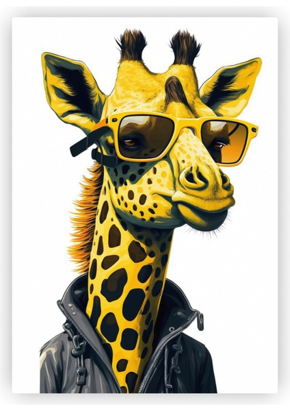 Gözlüklü Cool Zürafa Ahşap Poster 20X29 cm