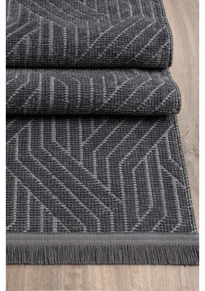 Labirent Saçaklı Dokuma Şönil Kaymaz Taban Pamuk Yıkanabilir Antrasit Salon Halısı Yolluk Mutfak Halısı Kilim modelleri