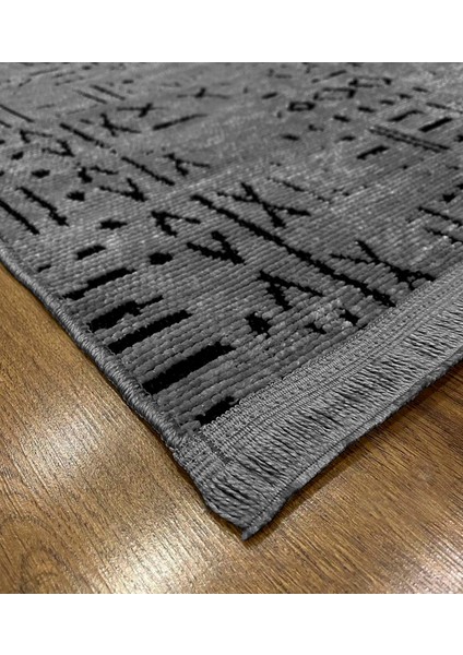 Iskandinav Dokuma Şönil Kaymaz Taban Pamuk Yıkanabilir Antrasit Salon Halısı Yolluk Mutfak Halısı Kilim