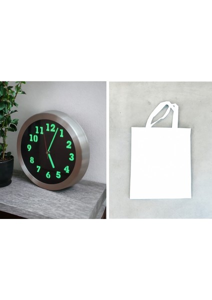 Fosforlu Metal Duvar Saati Çap 26 cm 10 Adet Bez Çanta li