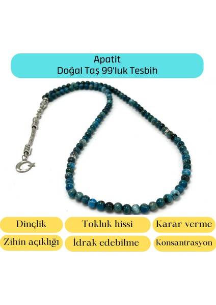Sertifikalı Apatit 6mm 99LUK Doğal Taş Tesbih