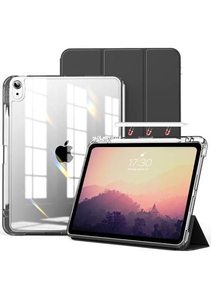 Apple Ipad Air 11 2024 Kılıf Magnetik Pen Charge Kalem Bölmeli Ayrılabilen Akıllı Uyku Modlu Şeffaf