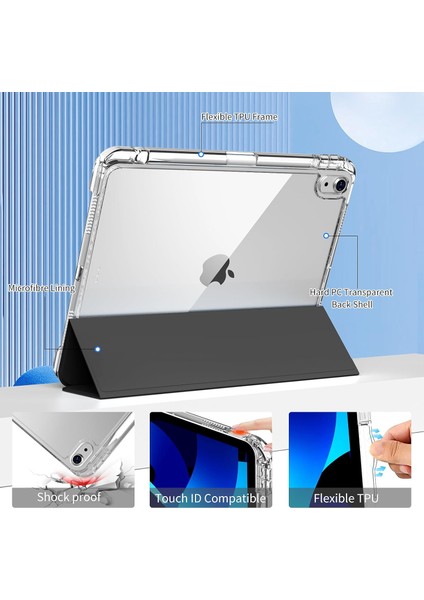 Apple Ipad Air 11 2024 Kılıf Magnetik Pen Charge Kalem Bölmeli Ayrılabilen Akıllı Uyku Modlu Şeffaf modelleri