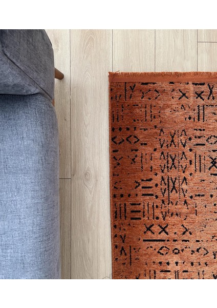 Iskandinav Dokuma Şönil Kaymaz Taban Pamuk Yıkanabilir Kiremit Salon Halısı Yolluk Mutfak Halısı Kilim