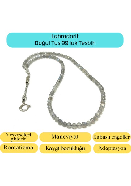 Sertifikalı Labrodorit 6mm 99LUK Doğal Taş Tesbih