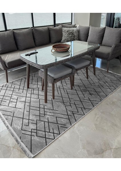 Zikzak Saçaklı Dokuma Şönil Kaymaz Taban Pamuk Yıkanabilir Gri Salon Halısı Yolluk Mutfak Halısı Kilim fiyatları
