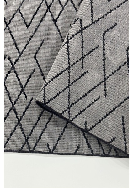 Zikzak Saçaklı Dokuma Şönil Kaymaz Taban Pamuk Yıkanabilir Gri Salon Halısı Yolluk Mutfak Halısı Kilim indirimleri