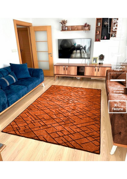 Zikzak Saçaklı Dokuma Şönil Kaymaz Taban Pamuk Yıkanabilir Kiremit Salon Halısı Yolluk Mutfak Halısı Kilim