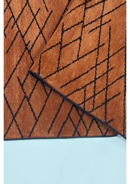 Zikzak Saçaklı Dokuma Şönil Kaymaz Taban Pamuk Yıkanabilir Kiremit Salon Halısı Yolluk Mutfak Halısı Kilim