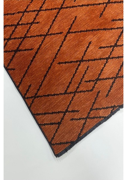 Zikzak Saçaklı Dokuma Şönil Kaymaz Taban Pamuk Yıkanabilir Kiremit Salon Halısı Yolluk Mutfak Halısı Kilim