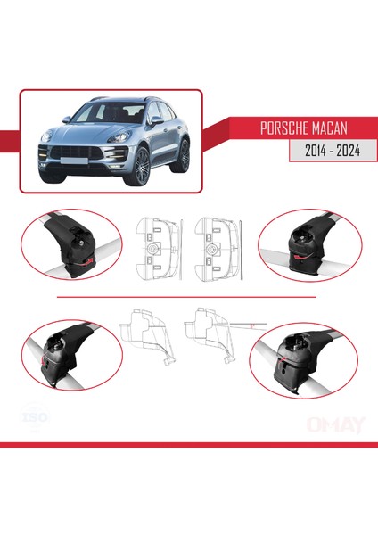 Porsche Macan 2014 ve Sonrası ile Uyumlu Ace-2 Ara Atkı Tavan Barı Gri 2 Adet indirimleri