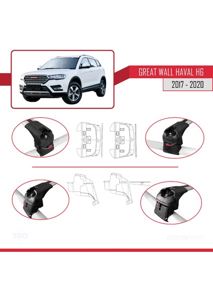 Great Wall Haval H6 2017-2020 Arası ile Uyumlu Ace-2 Ara Atkı Tavan Barı Gri 2 Adet fırsatları