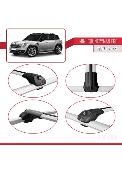 Mini Countryman (F60) 2017-2023 Arası ile Uyumlu Ace-1 Ara Atkı Tavan Barı Gri 3 Adet