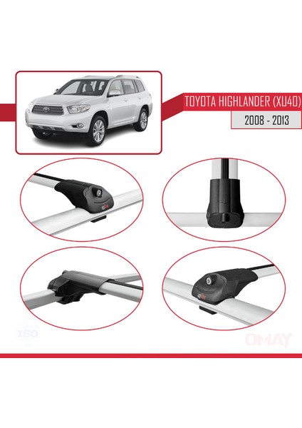 Toyota Highlander (XU40) 2008-2013 Arası ile Uyumlu Ace-1 Ara Atkı Tavan Barı Gri 3 Adet fırsatları