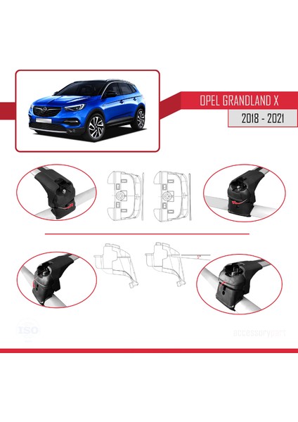 Opel - Vauxhall Grandland x 2018-2021 Arası ile Uyumlu Ace-2 Ara Atkı Tavan Barı Gri 2 Adet fırsatları