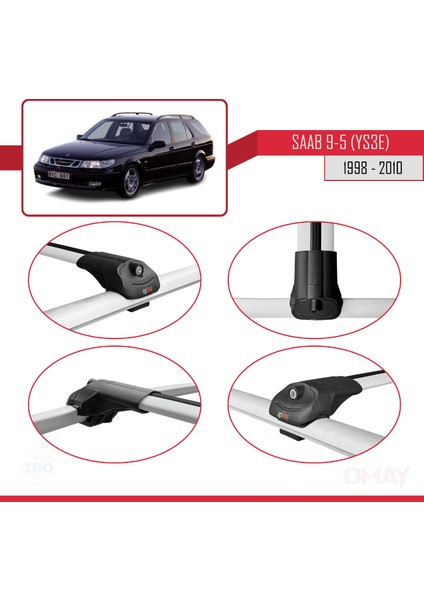 Saab 9-5 (YS3E) 1998-2010 Arası ile Uyumlu Ace-1 Ara Atkı Tavan Barı Gri 3 Adet fırsatları