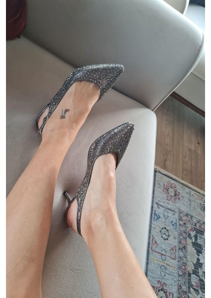 135 5340 Topukla Kadın Taşlı Ince Topuklu Stiletto Abiye Ayakkabı