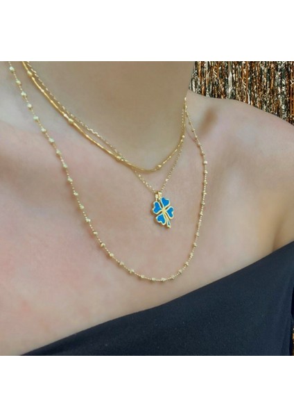 Çift Taraflı Renkli Mineli Yonca Kolye Ucu – KLU0366