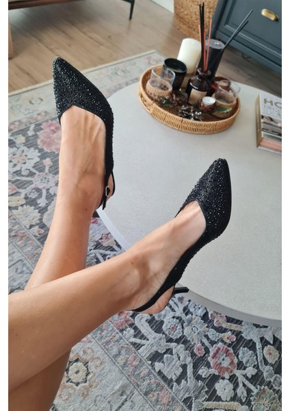 135 5340 Topukla Kadın Taşlı Ince Topuklu Stiletto Abiye Ayakkabı