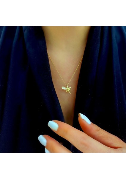 Taşlı Yusufçuk Kolye - 14 Ayar Altın