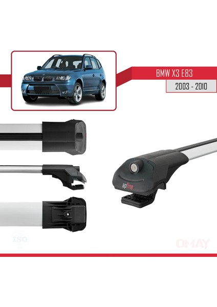 Bmw X3 (E83) 2003-2010 Arası ile Uyumlu Ace-1 Ara Atkı Tavan Barı Gri 2 Adet