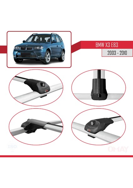 Bmw X3 (E83) 2003-2010 Arası ile Uyumlu Ace-1 Ara Atkı Tavan Barı Gri 2 Adet