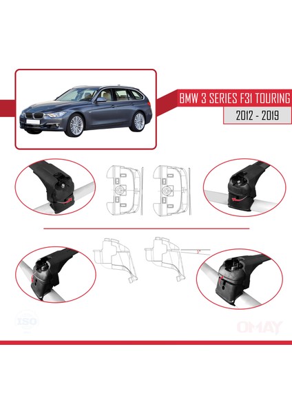 Bmw 3 Serisi (F31) Touring 2012-2019 Arası ile Uyumlu Ace-2 Ara Atkı Tavan Barı Siyah 2 Adet fırsatları