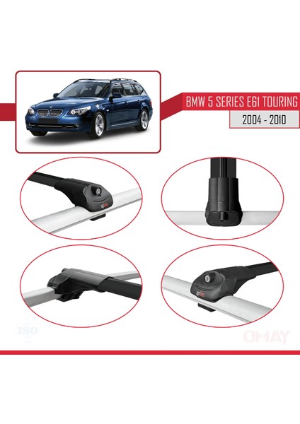 Bmw 5 Serisi (E61) Touring 2004-2010 Arası ile Uyumlu Ace-1 Ara Atkı Tavan Barı Siyah 3 Adet