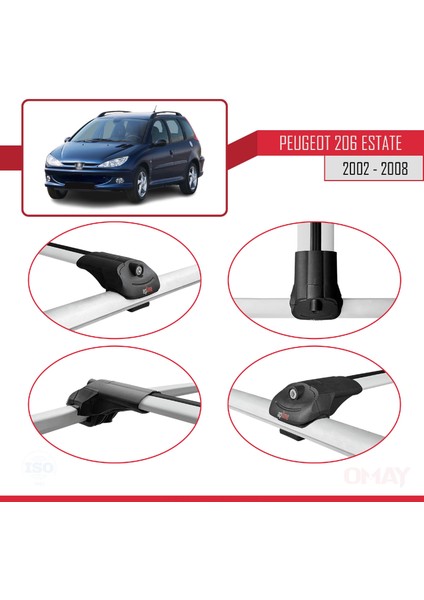 Peugeot 206 Estate 2002-2008 Arası ile Uyumlu Ace-1 Ara Atkı Tavan Barı Gri 2 Adet fırsatları