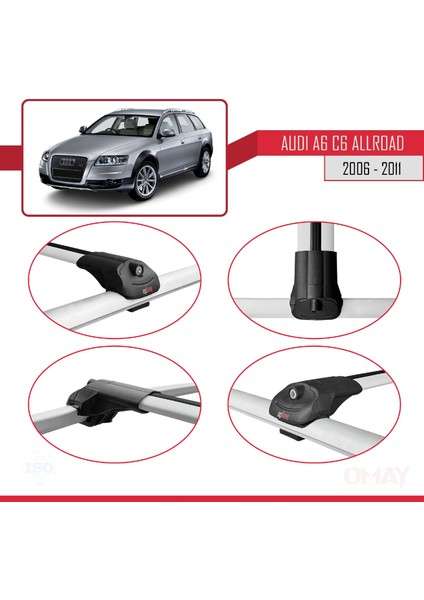 Audi A6 (C6) Allroad 2006-2011 Arası ile Uyumlu Ace-1 Ara Atkı Tavan Barı Gri 3 Adet fırsatları