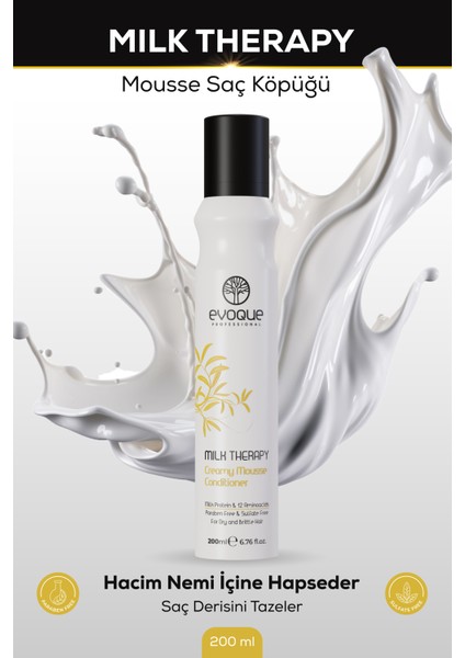 Milk Therapy Mousse Saç Köpüğü, Süt Proteini ve 12 Aminoasit Içerir, Doğal Bakım, Parabensiz, 200ML