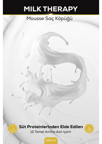 Milk Therapy Mousse Saç Köpüğü, Süt Proteini ve 12 Aminoasit Içerir, Doğal Bakım, Parabensiz, 200ML fırsatları