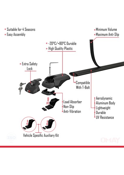 Ford Connect 2002-2013 Arası ile Uyumlu Ace-1 Ara Atkı Tavan Barı Siyah 3 Adet indirimleri