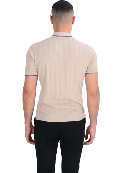 Cengiz Inler Yarım Fermuarlı Desenli Merserize Erkek Triko T-Shirt