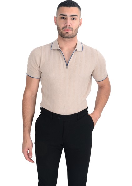 Cengiz Inler Yarım Fermuarlı Desenli Merserize Erkek Triko T-Shirt modelleri