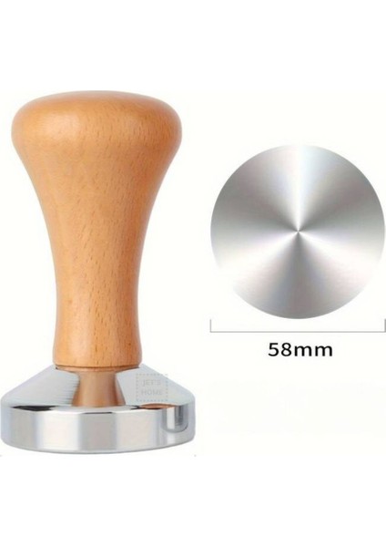 Tamper Ahşap Saplı Paslanmaz Tabanlı Kahve Tamperi 58 mm