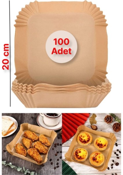 Tek Kullanımlık Kare Derinlikli Air Fryer Pişirme Kağıdı Üst: 20CM x Alt: 16CM x 4.5cm - 100 Adet