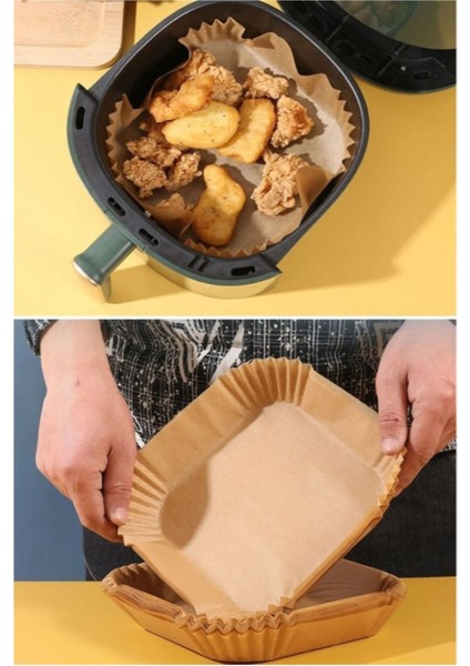 Tek Kullanımlık Kare Derinlikli Air Fryer Pişirme Kağıdı Üst: 20CM x Alt: 16CM x 4.5cm - 100 Adet indirimleri