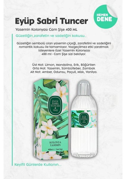 3 Adet Eyüp Sabri Tuncer Yasemin Kolonyası Cam Şişe 400 ml ve 60'lı Rosıe Pamuk