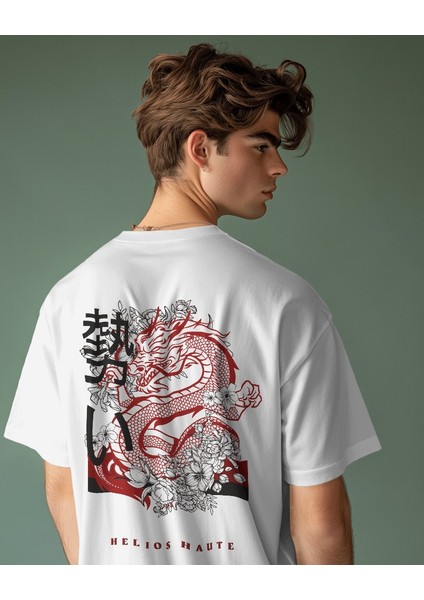 Sakura Wyrm Tasarım Relaxed Fit Erkek Sırt Baskılı Tişört