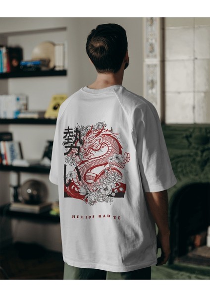Sakura Wyrm Tasarım Relaxed Fit Erkek Sırt Baskılı Tişört