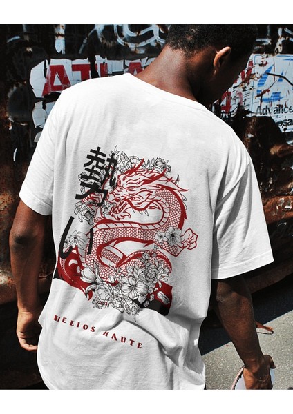 Sakura Wyrm Tasarım Relaxed Fit Erkek Sırt Baskılı Tişört