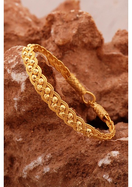 Dorissa Kazaziye Işlemeli Altın Yaldızlı Örgü Gümüş Bileklik 4606