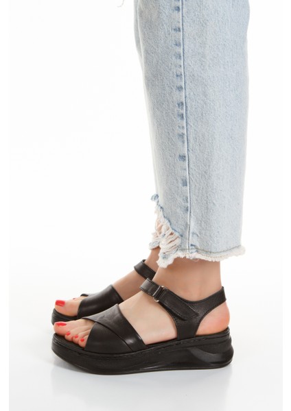 Iç Dış Deri Platform Taban Kadın Sandalet