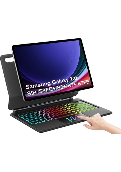 Samsung Galaxy Tab S9 Fe Plus 12.4" Tablet Uyumlu Magic Keyboard Touchpad Rgb Işıklı Klavyeli Kılıf Magnetik Kalem Yuvalı SM-X610