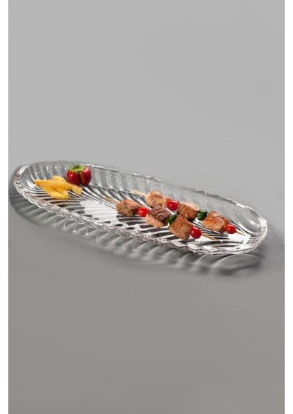 Santa Kayık Sunum Tabağı Küçük Çeşitli Sunumlar Yapabileceğiniz Şık Görünümlü Balık Sırtı Motif Kayık Cam Tabak 27X11 cm