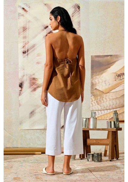 Sırt Dekolteli Bluz Kahverengi fırsatları