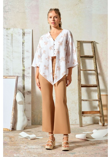 Yarasa Kol Çiçekli Gömlek Bej fiyatları